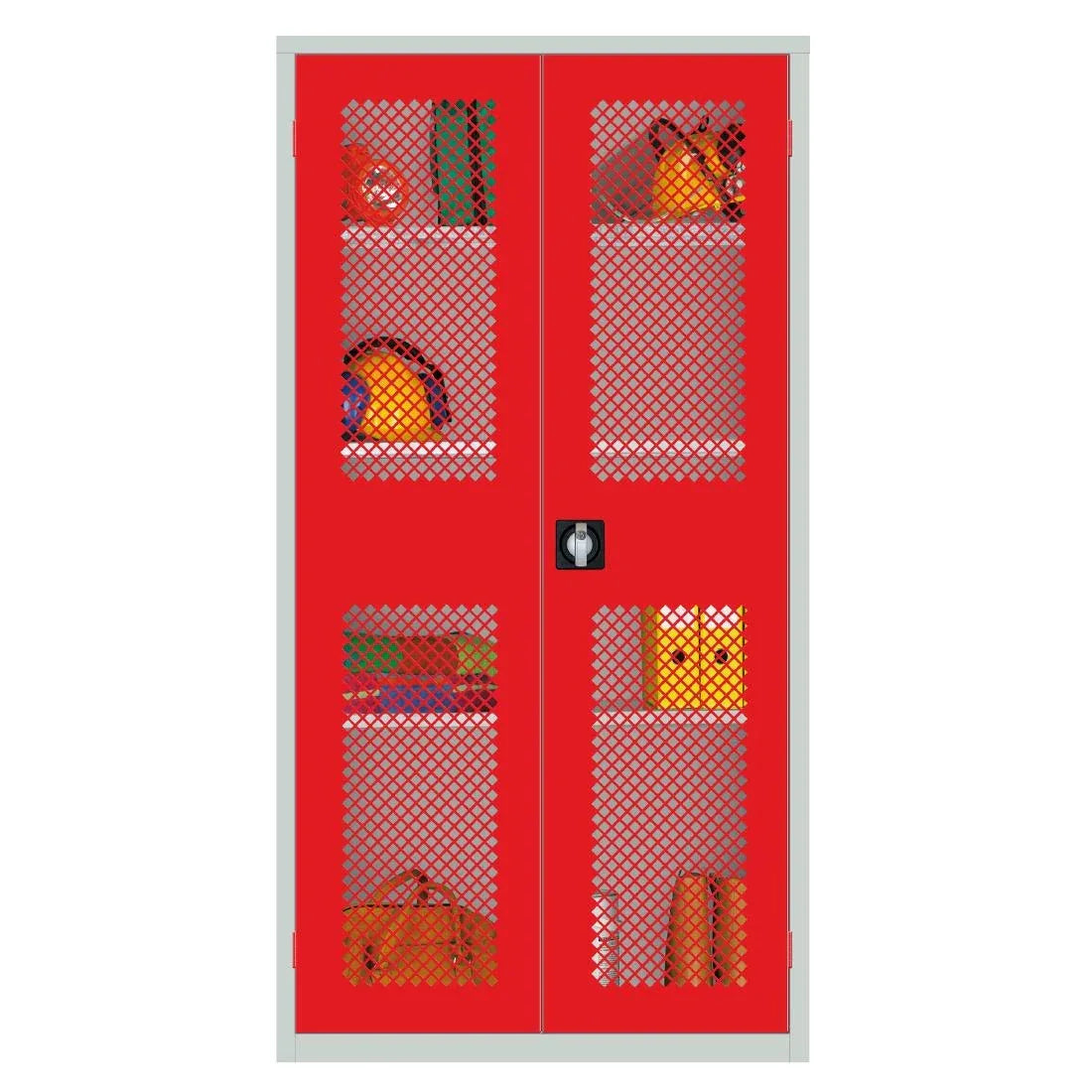 HR653 Large Mesh-Fronted Stock Control Cupboard Red - JD Catering Equipment Solutions Ltd