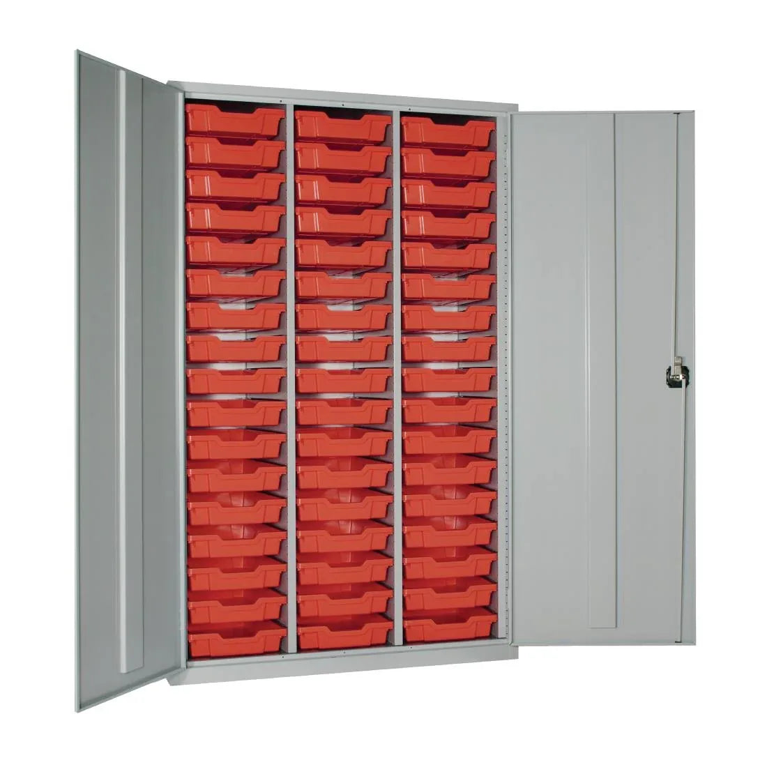 HR667 51 Tray High-Capacity Storage Cupboard - Grey with Red Trays - JD Catering Equipment Solutions Ltd