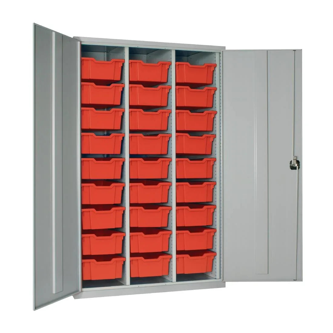 HR679 27 Tray High-Capacity Storage Cupboard - Grey with Red Trays - JD Catering Equipment Solutions Ltd
