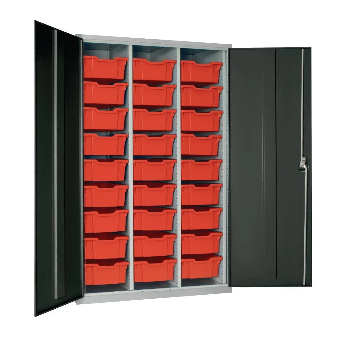 HR681 27 Tray High-Capacity Storage Cupboard - Dark Grey with Red Trays - JD Catering Equipment Solutions Ltd