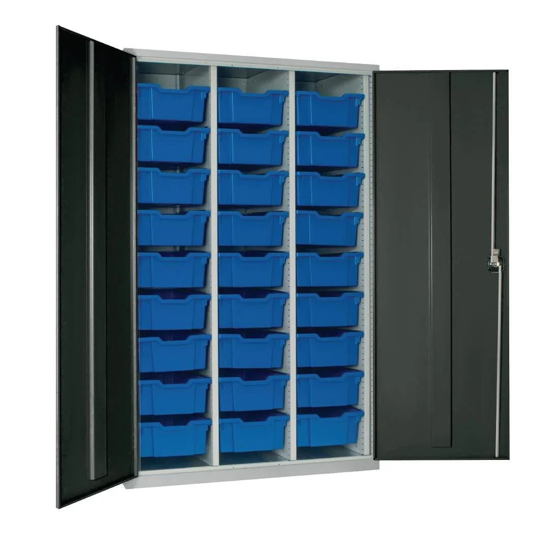 HR685 27 Tray High-Capacity Storage Cupboard - Dark Grey with Blue Trays - JD Catering Equipment Solutions Ltd