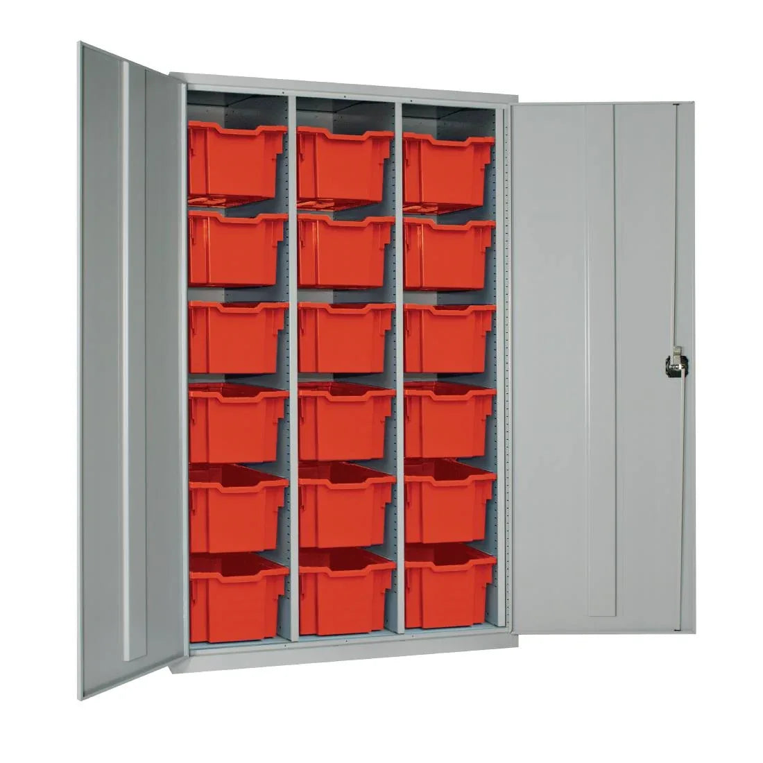 HR691 18 Tray High-Capacity Storage Cupboard - Grey with Red Trays - JD Catering Equipment Solutions Ltd