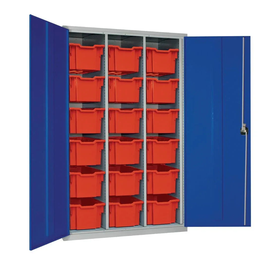 HR692 18 Tray High-Capacity Storage Cupboard - Blue with Red Trays - JD Catering Equipment Solutions Ltd