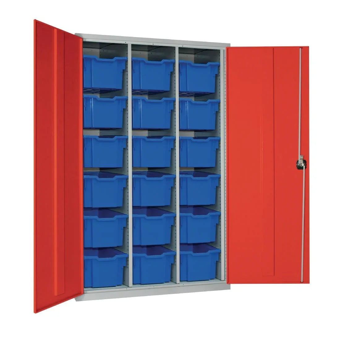 HR698 18 Tray High-Capacity Storage Cupboard - Red with Blue Trays - JD Catering Equipment Solutions Ltd