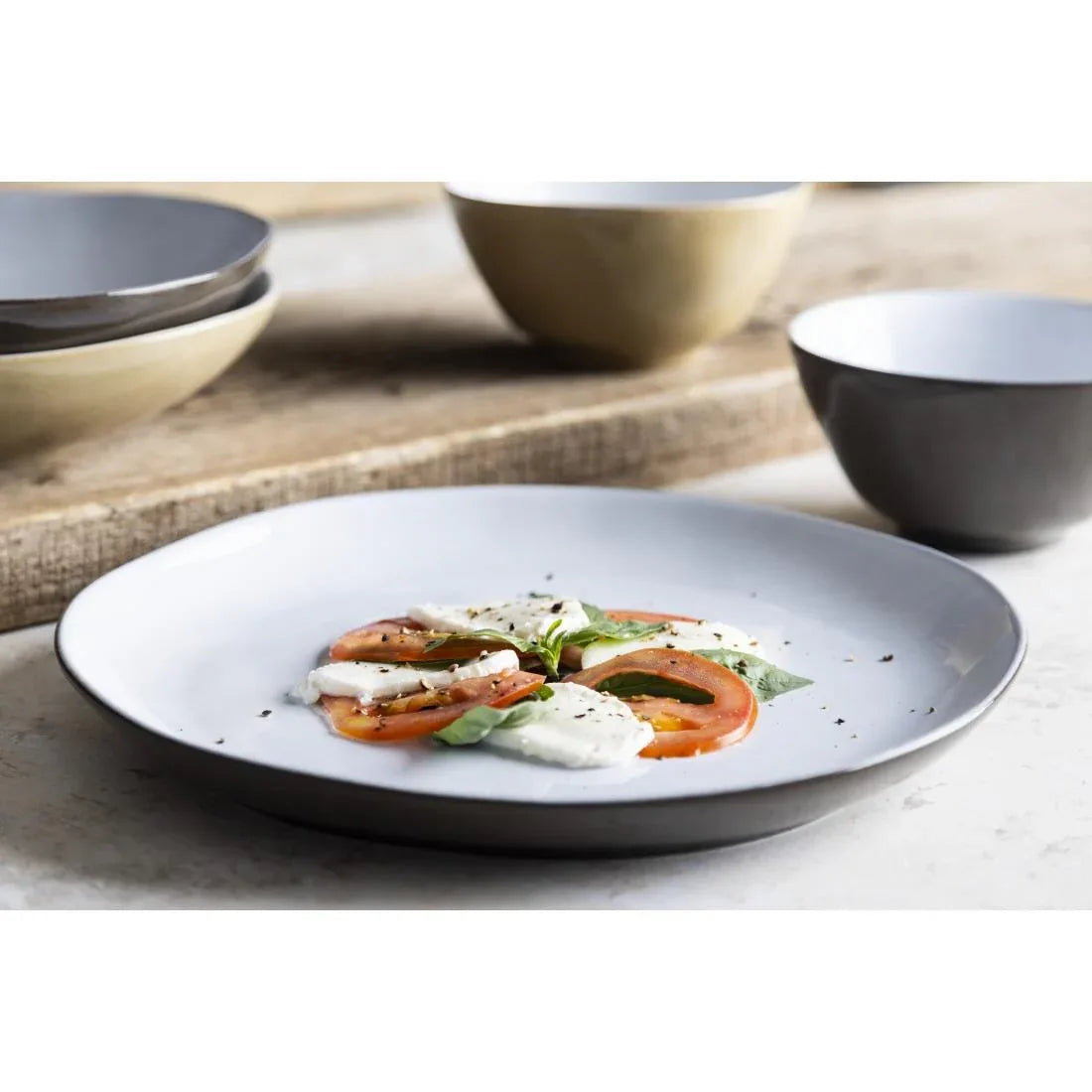 HS335 - Olympia Raw Recycled Clay Charcoal Coupe Plates 260mm (6 Pack)