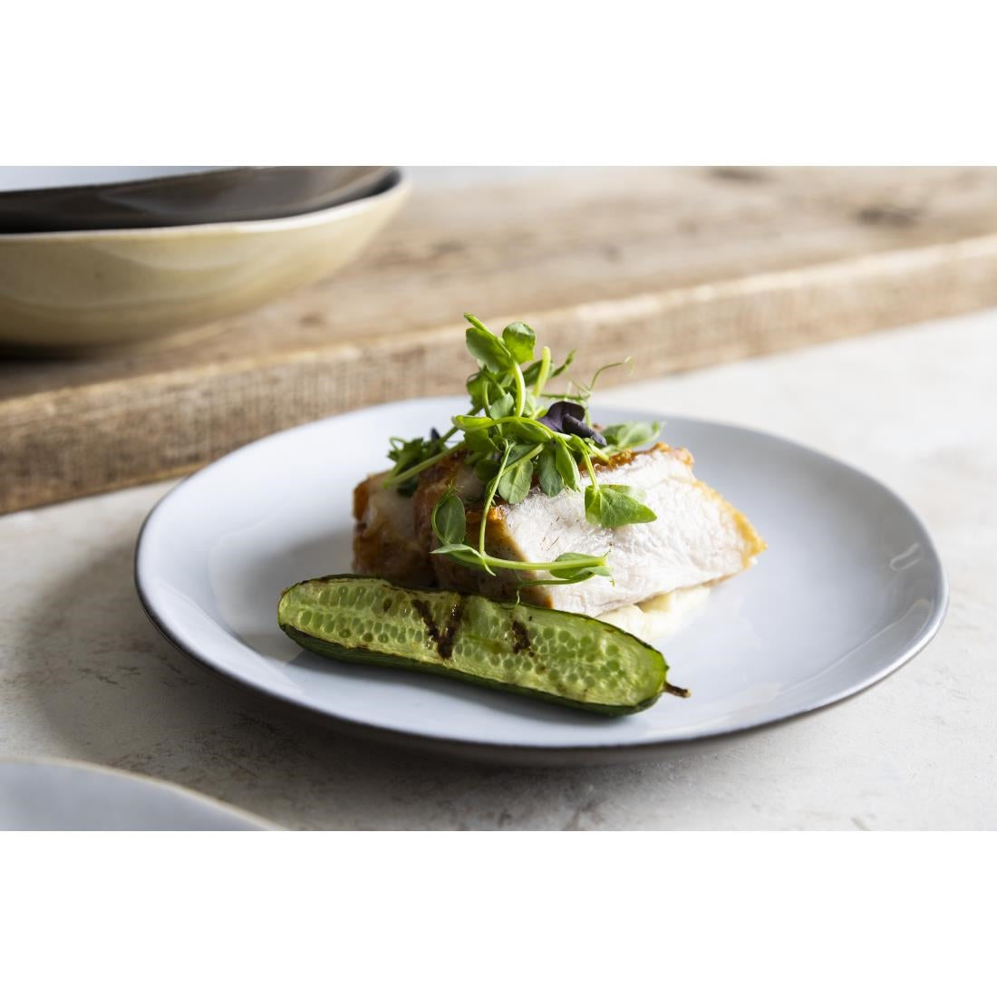 HS336 - Olympia Raw Recycled Clay Charcoal Coupe Plates 220mm (6 Pack)