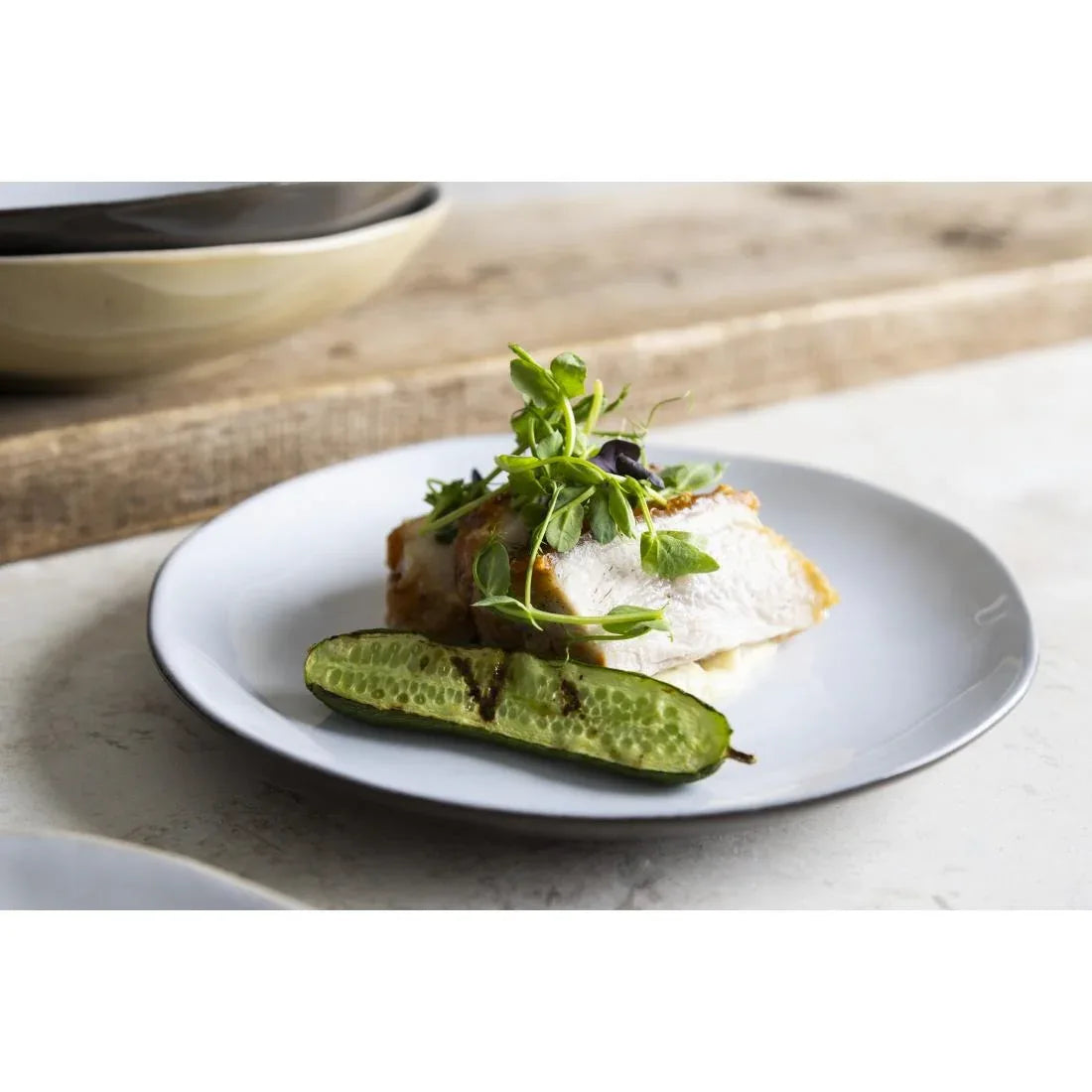 HS336 - Olympia Raw Recycled Clay Charcoal Coupe Plates 220mm (6 Pack)