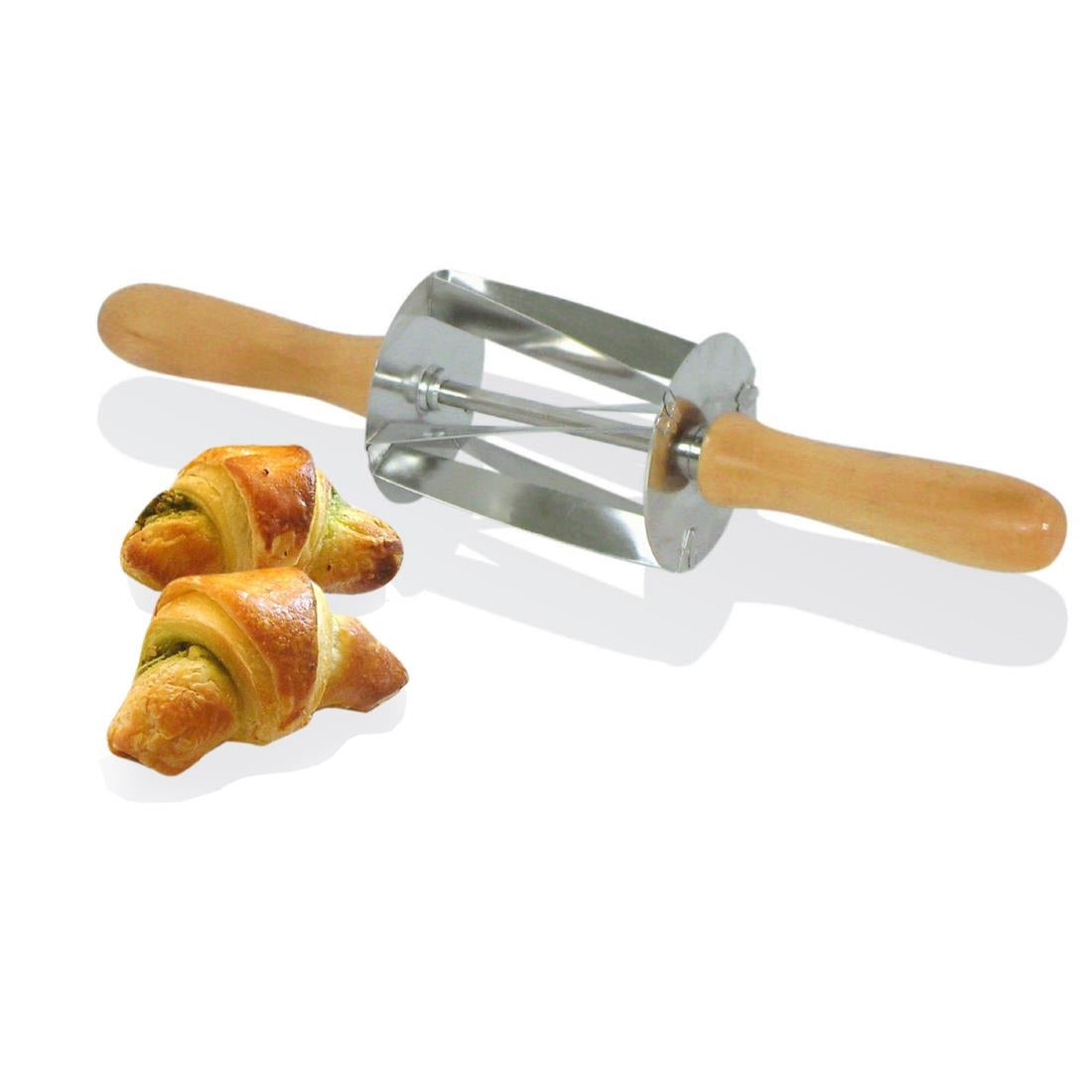 HS516 Gobel Stainless Steel Mini Croissant Roller Cutter with Wooden Handle 345x75x75mm