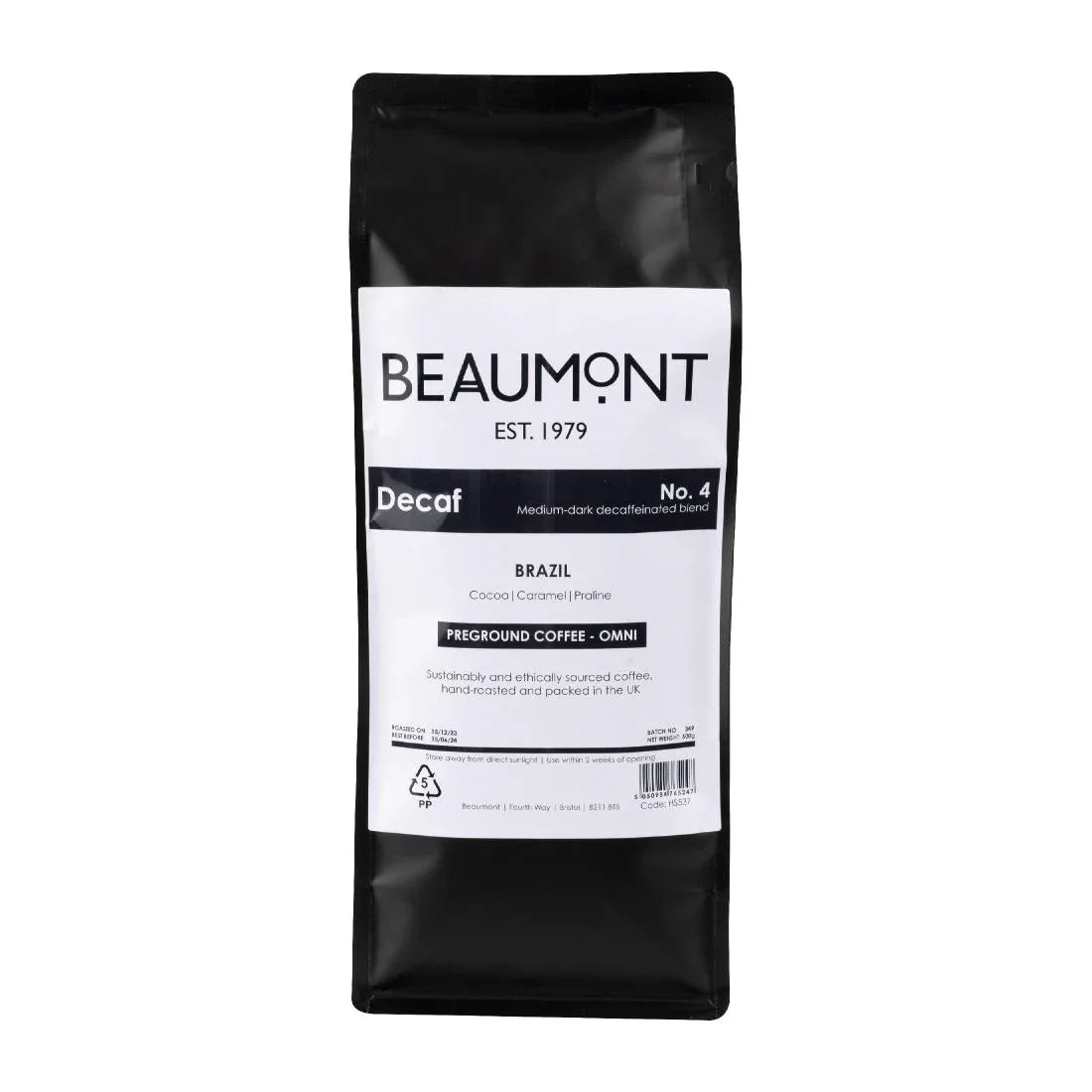 HS537 Beaumont No.4 Decaf Coffee Omni Grind 500g