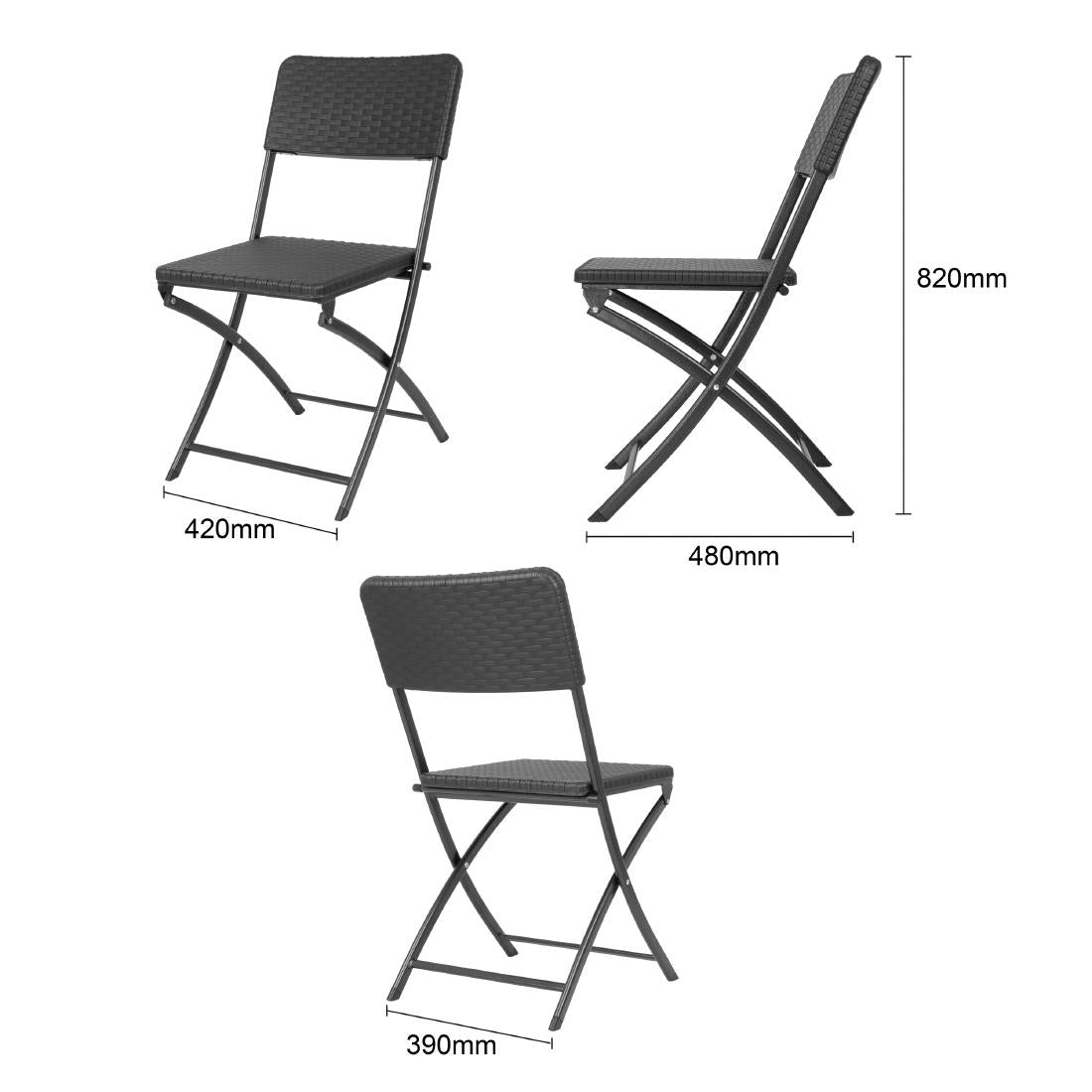 HS559 Bolero Rattan Folding Chair Black (Pack of 2)