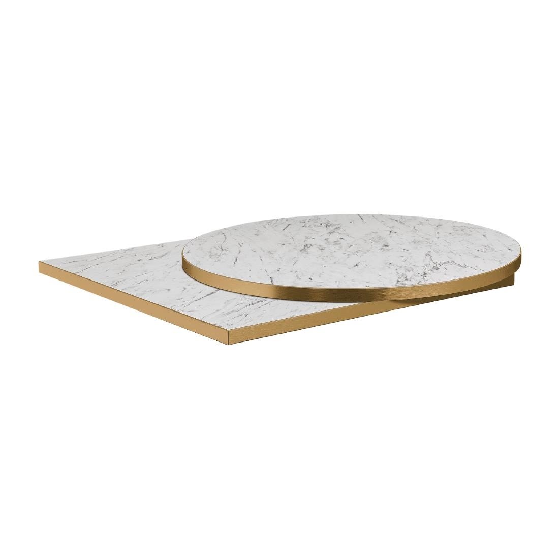 HS764 Omega Round Laminate Table Top White Carrara Marble 800mm