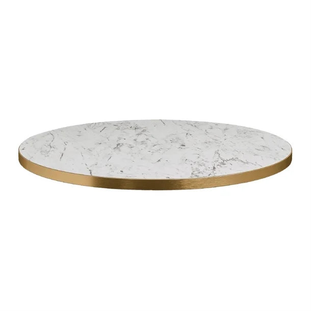 HS760 Omega Round Laminate Table Top White Carrara Marble 600mm