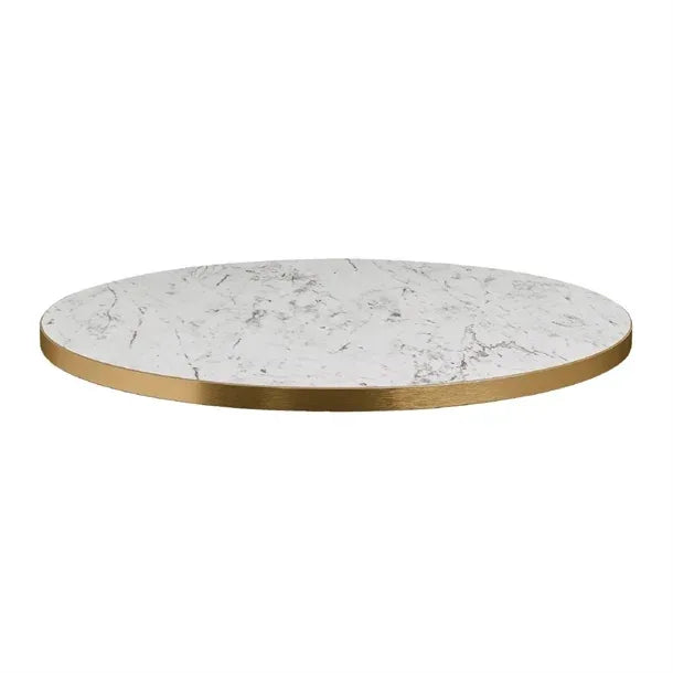 HS760 Omega Round Laminate Table Top White Carrara Marble 600mm - JD Catering Equipment Solutions Ltd