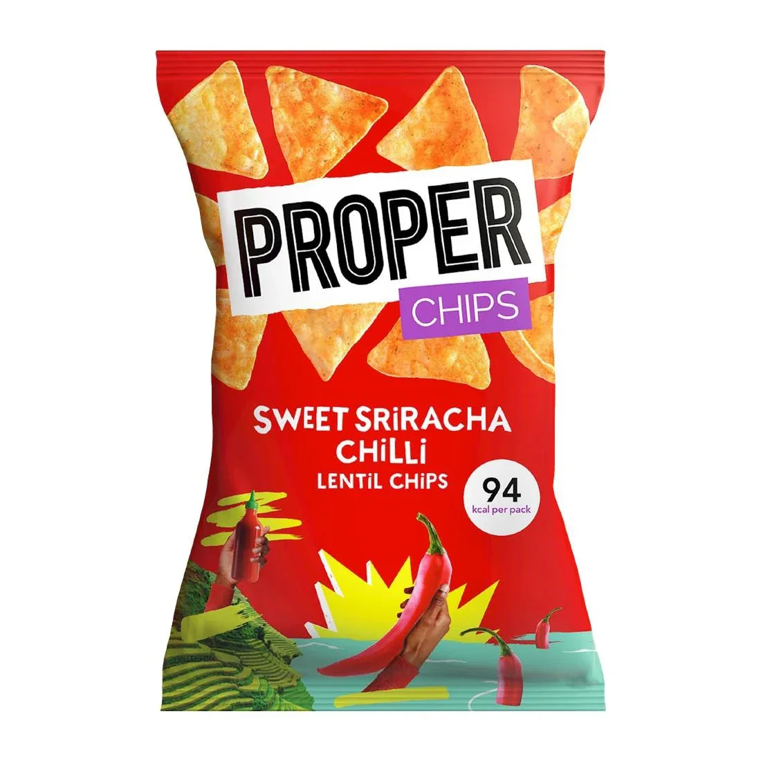 HS874 Properchips Impulse Sweet Sriracha Chilli Lentil Chips 20g (Pack of 24) - JD Catering Equipment Solutions Ltd