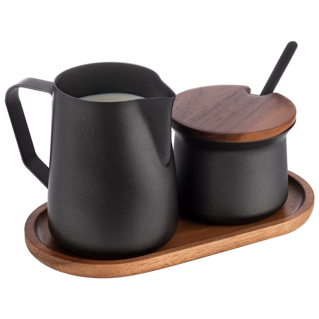HS900 APS Acacia Wood And Stainless Steel Milk and Sugar Set