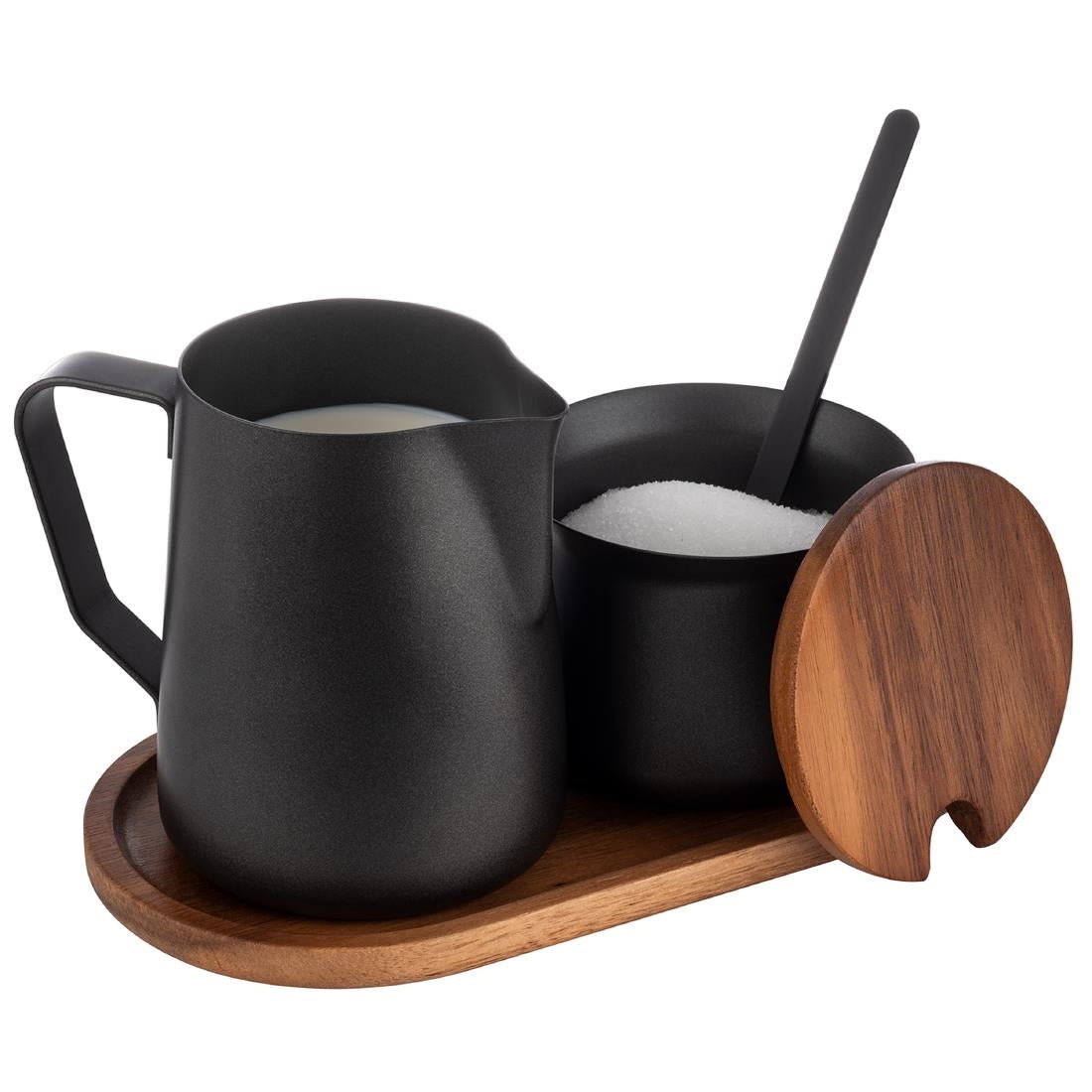 HS900 APS Acacia Wood And Stainless Steel Milk and Sugar Set
