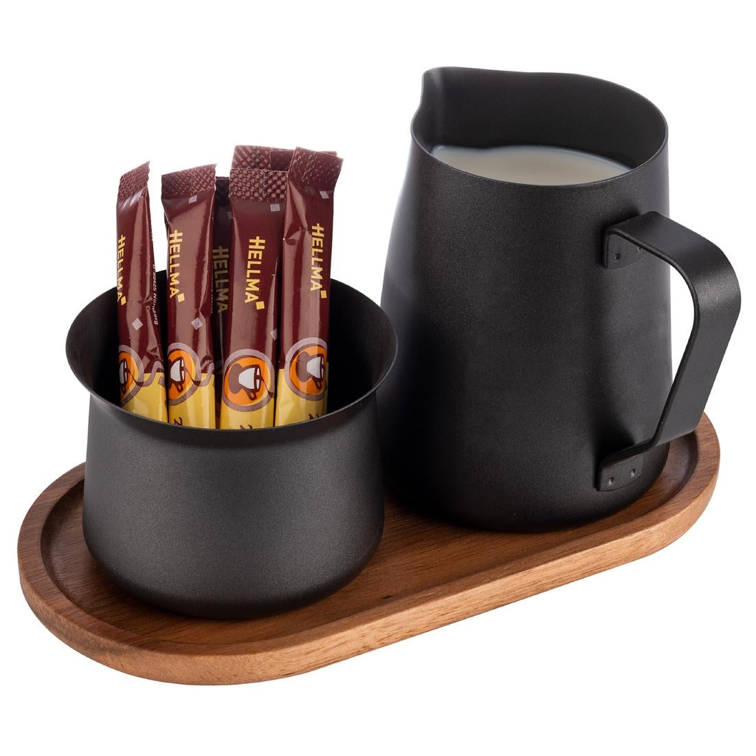 HS900 APS Acacia Wood And Stainless Steel Milk and Sugar Set