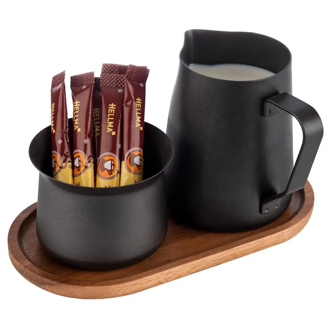 HS900 APS Acacia Wood And Stainless Steel Milk and Sugar Set