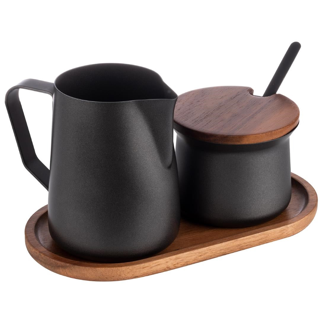 HS900 APS Acacia Wood And Stainless Steel Milk and Sugar Set