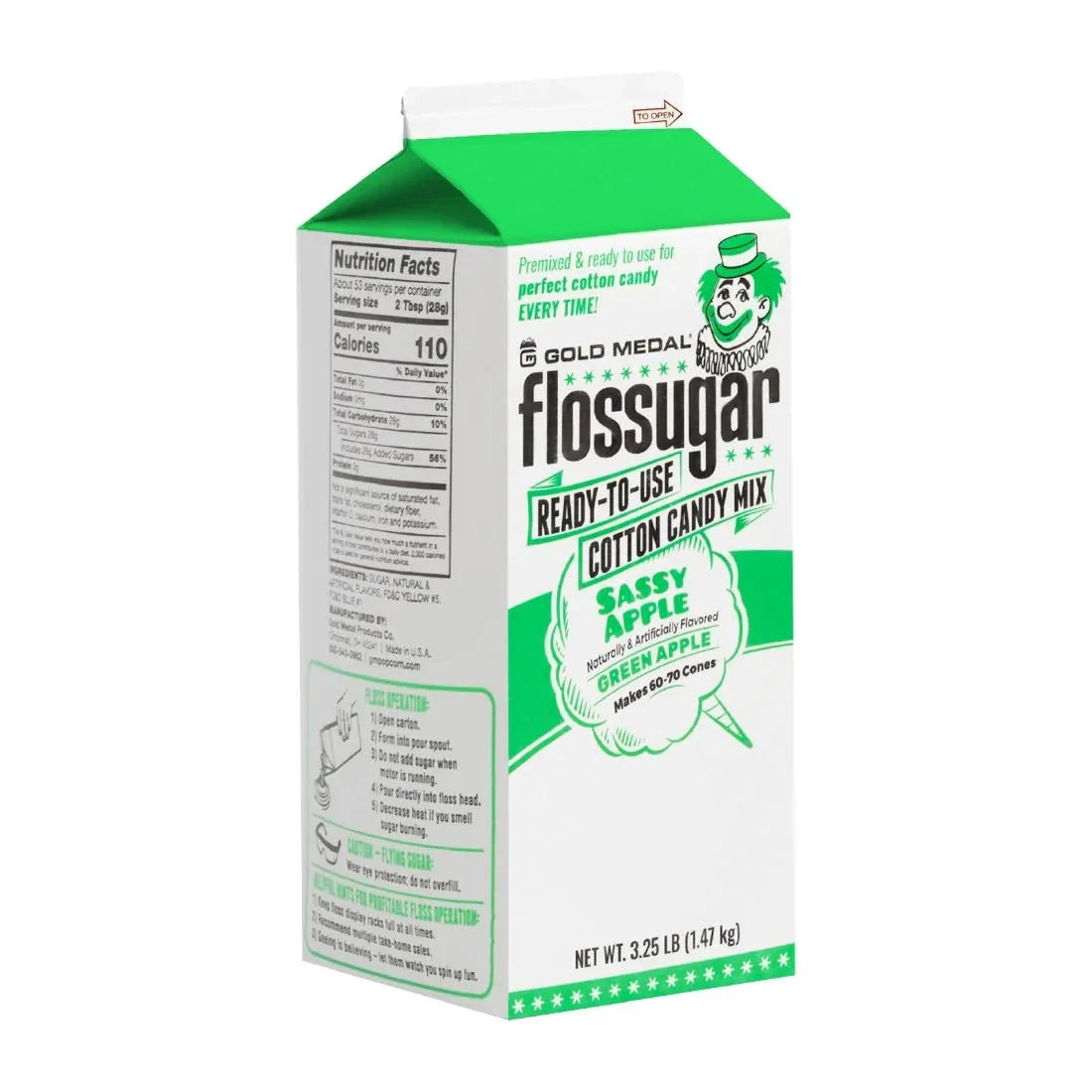 HS996 Flossugar Green Apple Ready to Use Cotton Candy Mix 1.47kg
