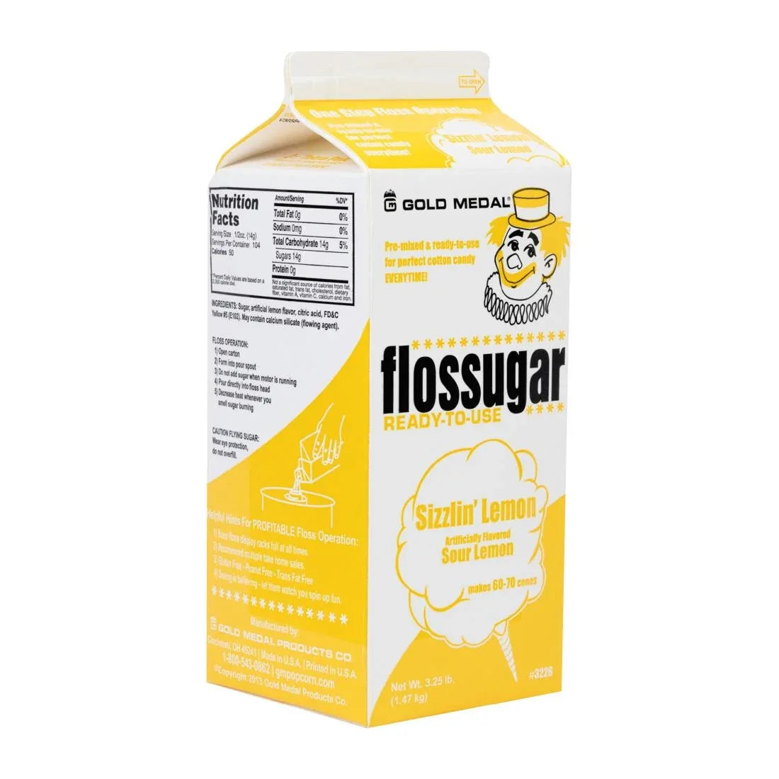 HS997 Flossugar Sour Lemon Ready to Use Cotton Candy Mix 1.47kg