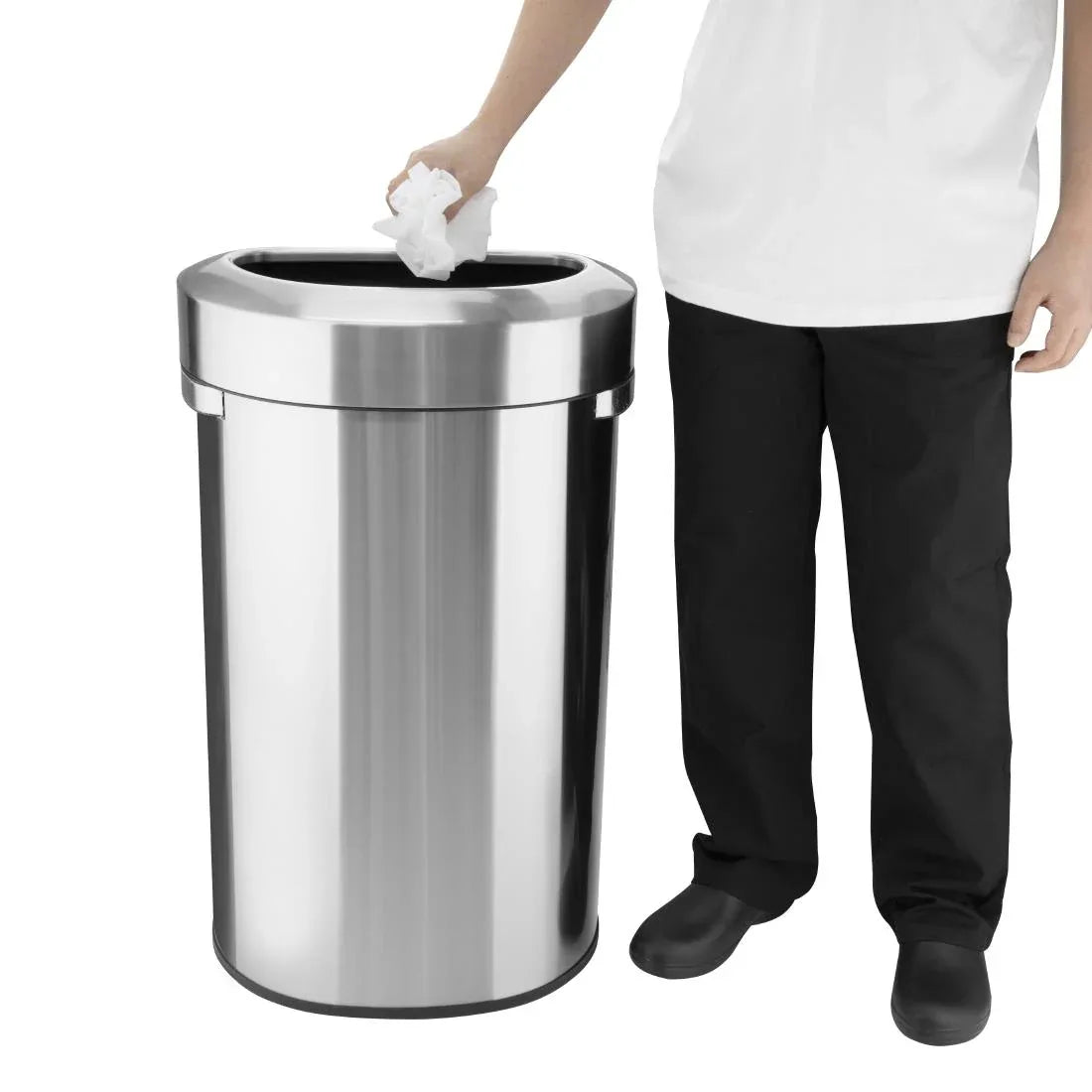 HT463 Bolero 'D' Shape Brushed Steel Bin with Open Lid 86Ltr