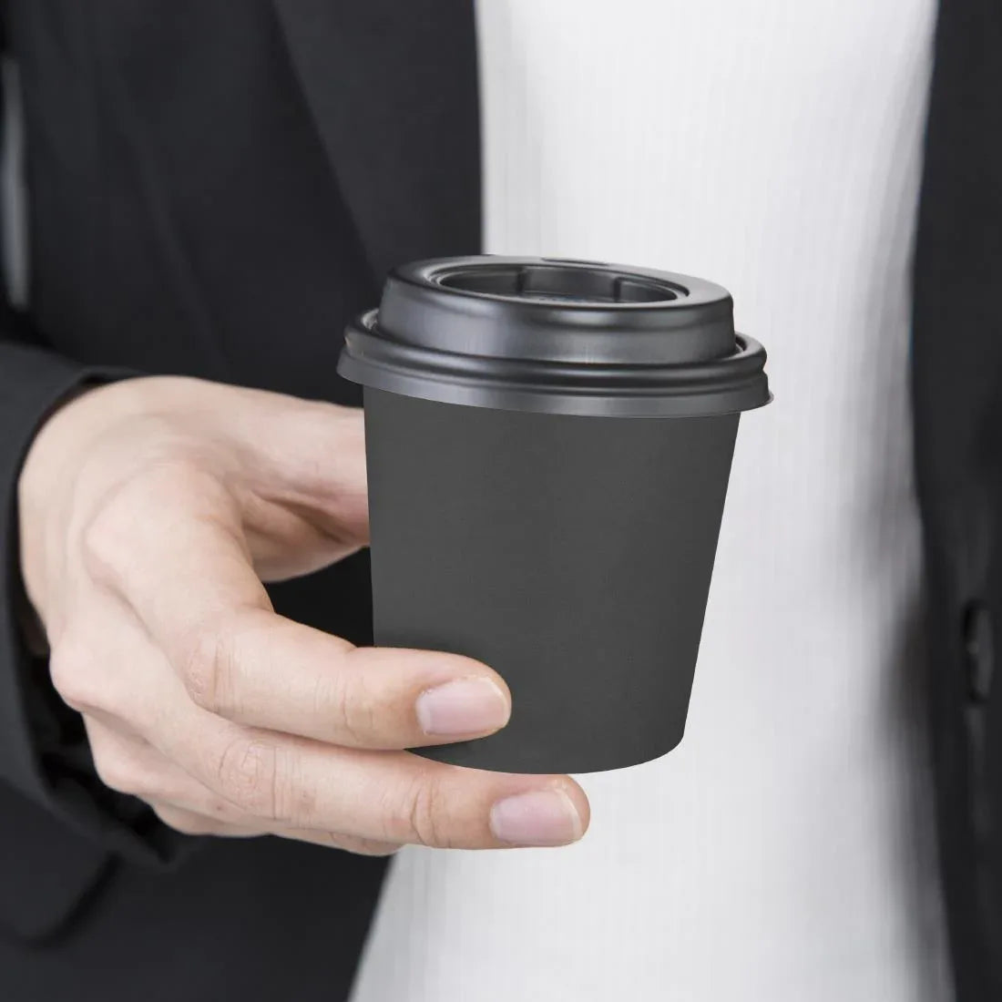 HT468 Fiesta Recyclable Hot Cups Single Wall Black 6oz (1000 Pack)
