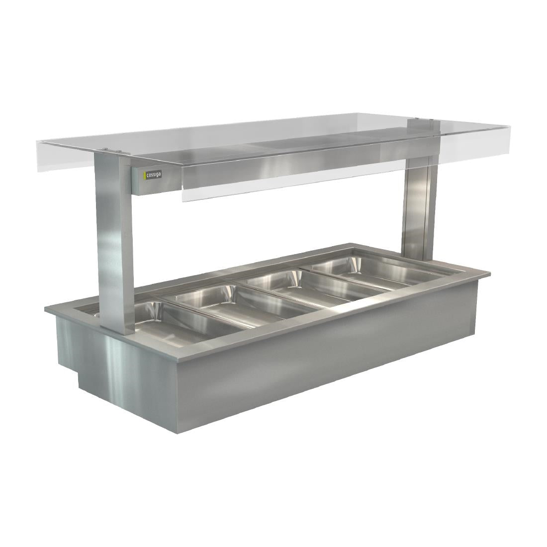 HT657 Cossiga Linear Series Drop-in Bain Marie 4x1/1GN w/Flat Top Sneeze Guard 1485mm