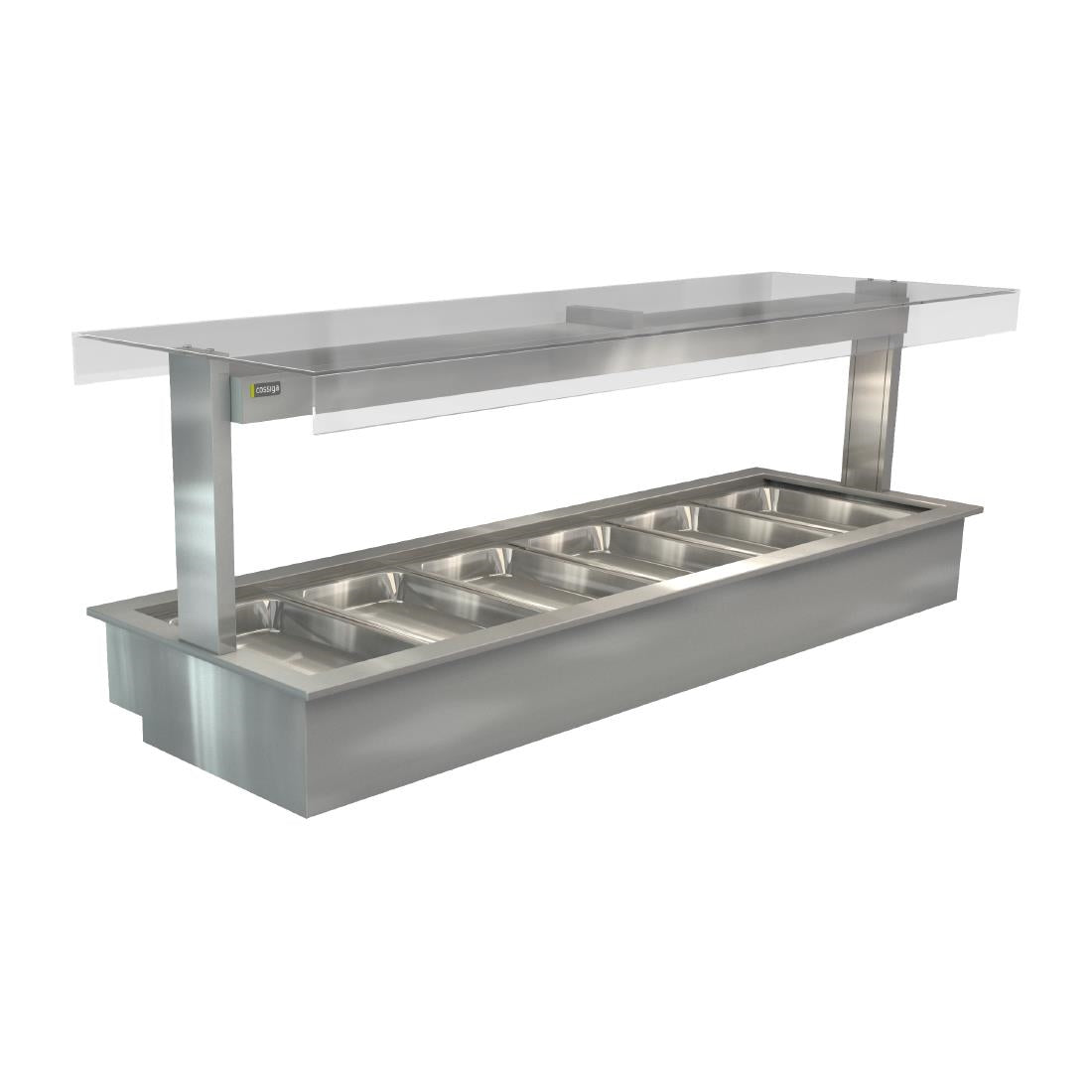 HT659 Cossiga Linear Series Drop-in Bain Marie 6x1/1GN w/Flat Top Sneeze Guard 2165mm