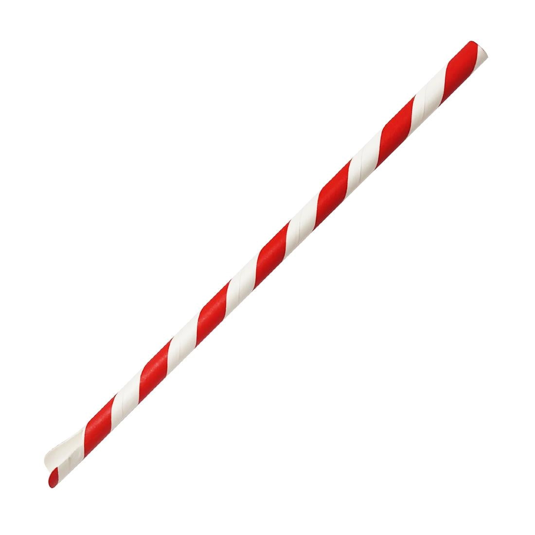 HU366 - Fiesta Compostable Paper Spoon Straw Red & White Stripe 210x8mm (250 Pack)