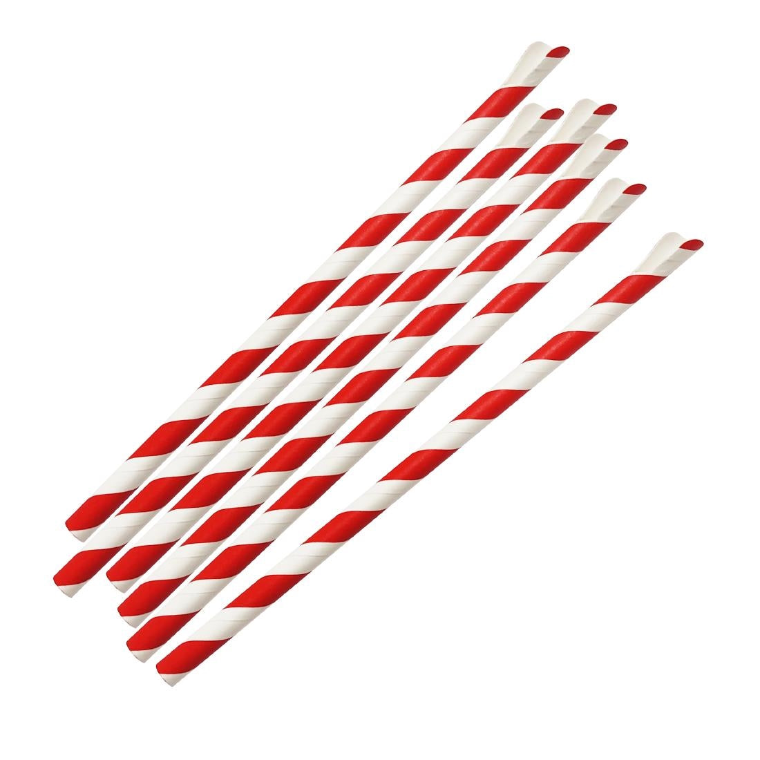 HU366 - Fiesta Compostable Paper Spoon Straw Red & White Stripe 210x8mm (250 Pack)