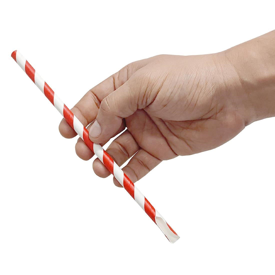 HU366 - Fiesta Compostable Paper Spoon Straw Red & White Stripe 210x8mm (250 Pack)