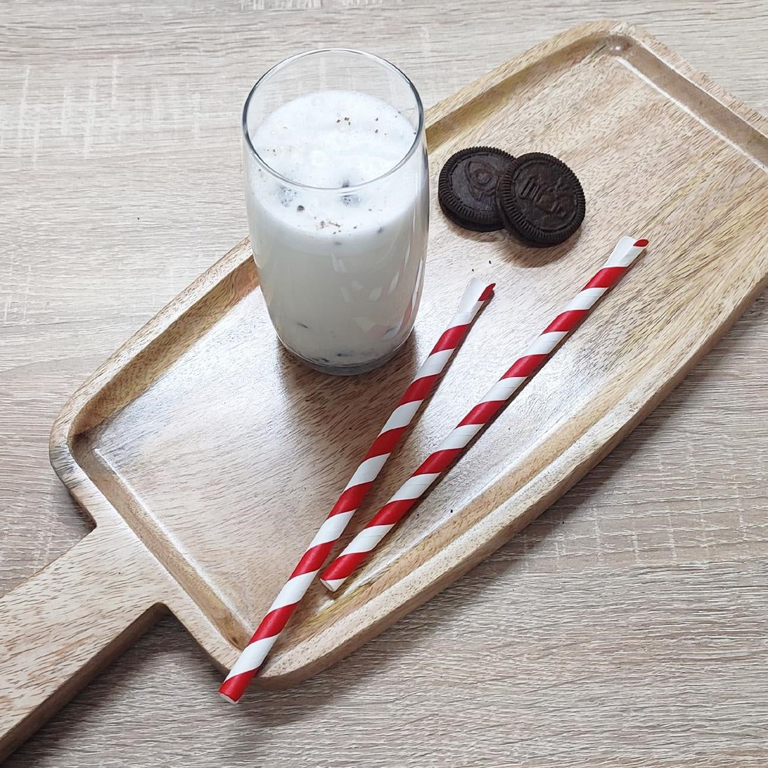 HU366 - Fiesta Compostable Paper Spoon Straw Red & White Stripe 210x8mm (250 Pack)