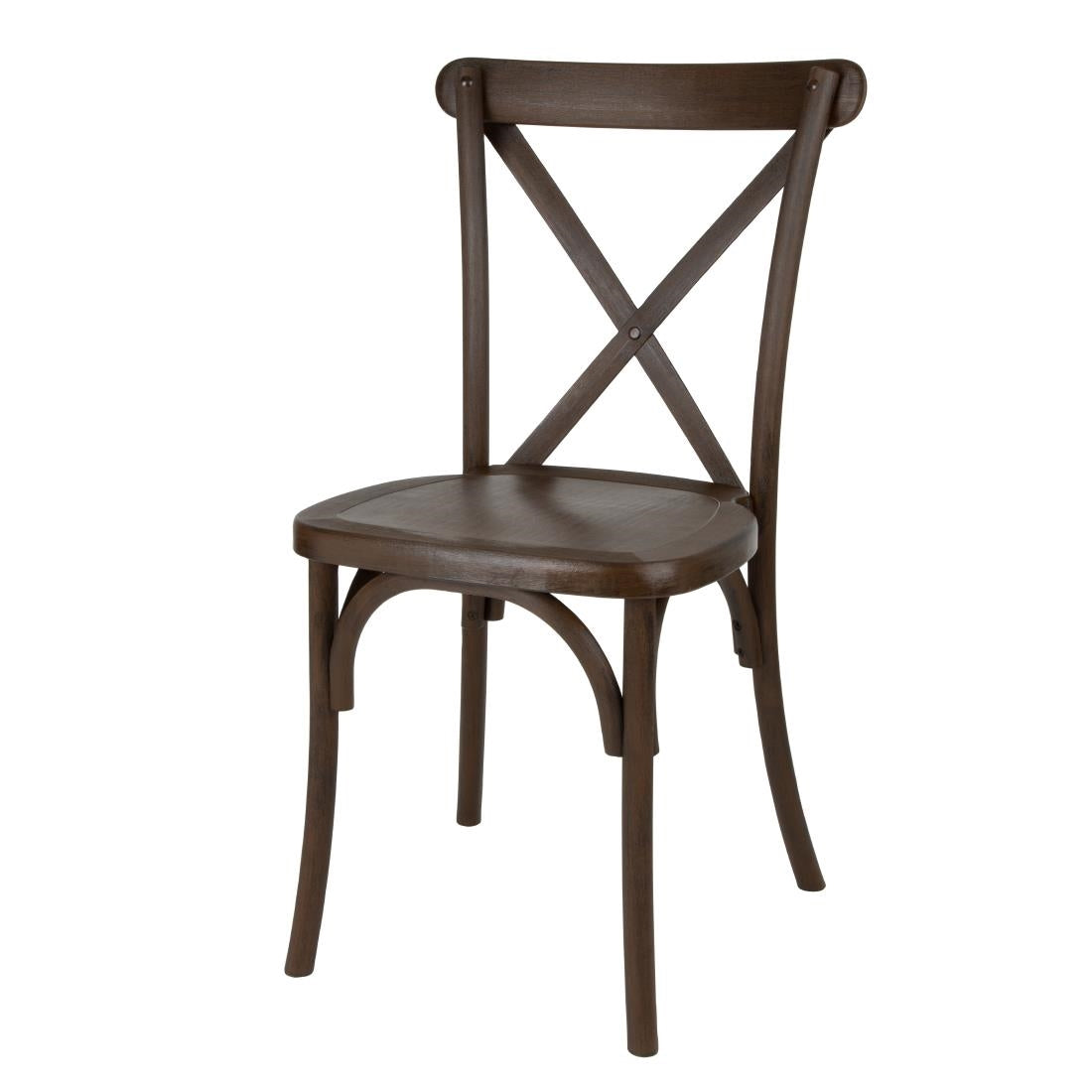 HW281 - Bolero Manhattan Cross-Back Resin Chairs Dark Wood Effect (4 Pack)