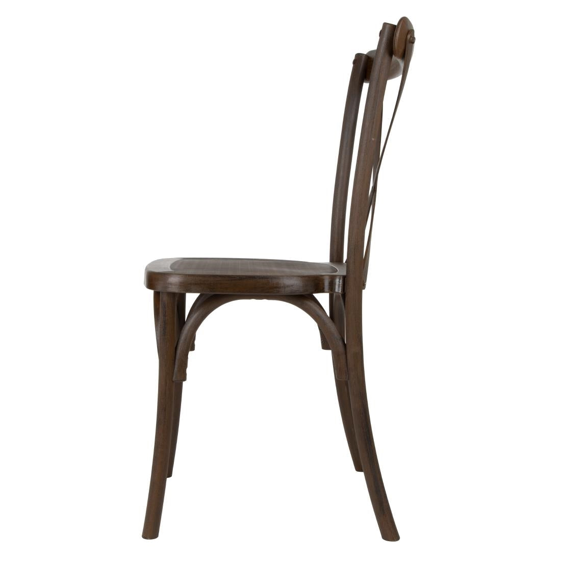 HW281 - Bolero Manhattan Cross-Back Resin Chairs Dark Wood Effect (4 Pack)
