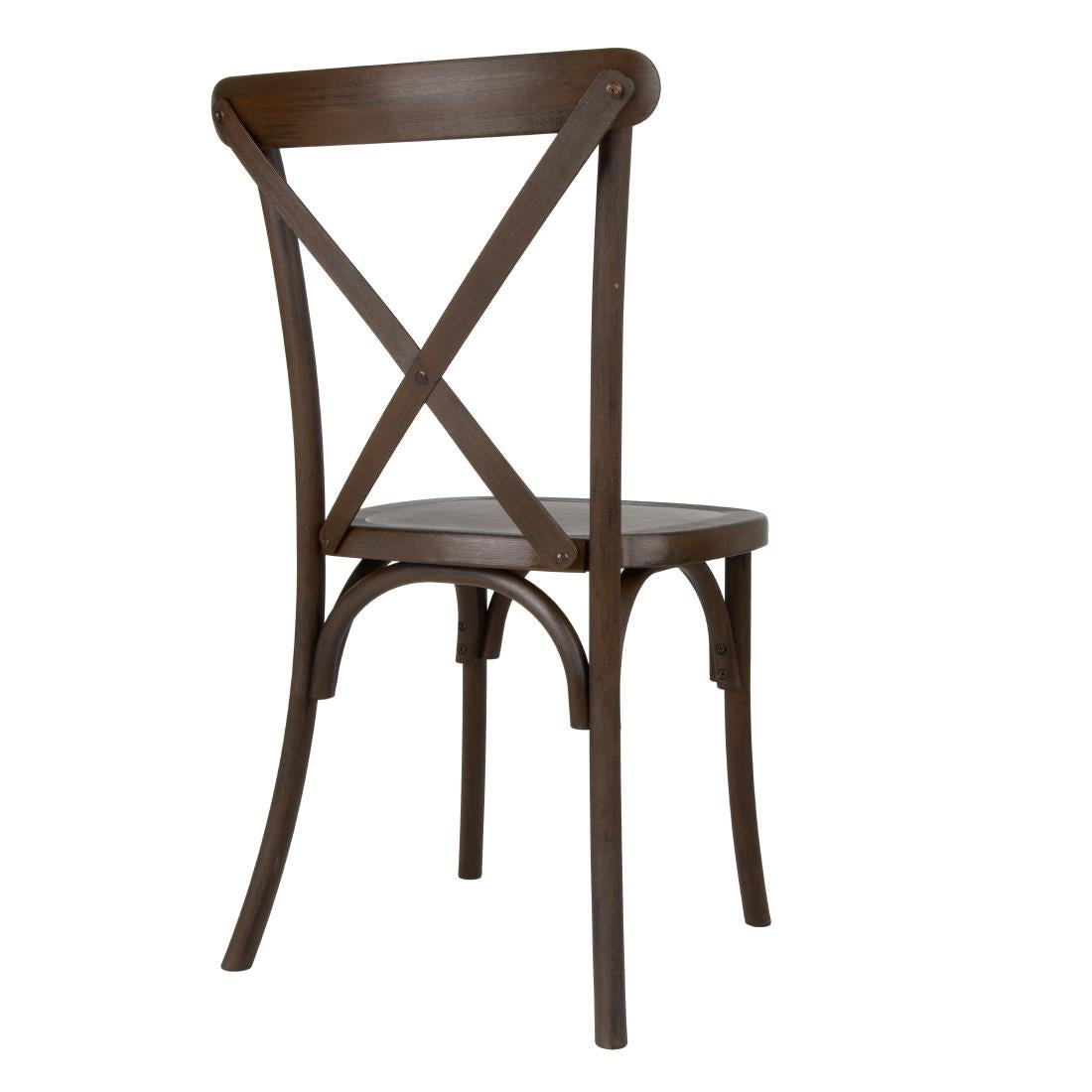 HW281 - Bolero Manhattan Cross-Back Resin Chairs Dark Wood Effect (4 Pack)