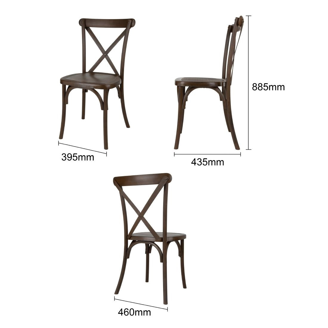 HW281 - Bolero Manhattan Cross-Back Resin Chairs Dark Wood Effect (4 Pack)