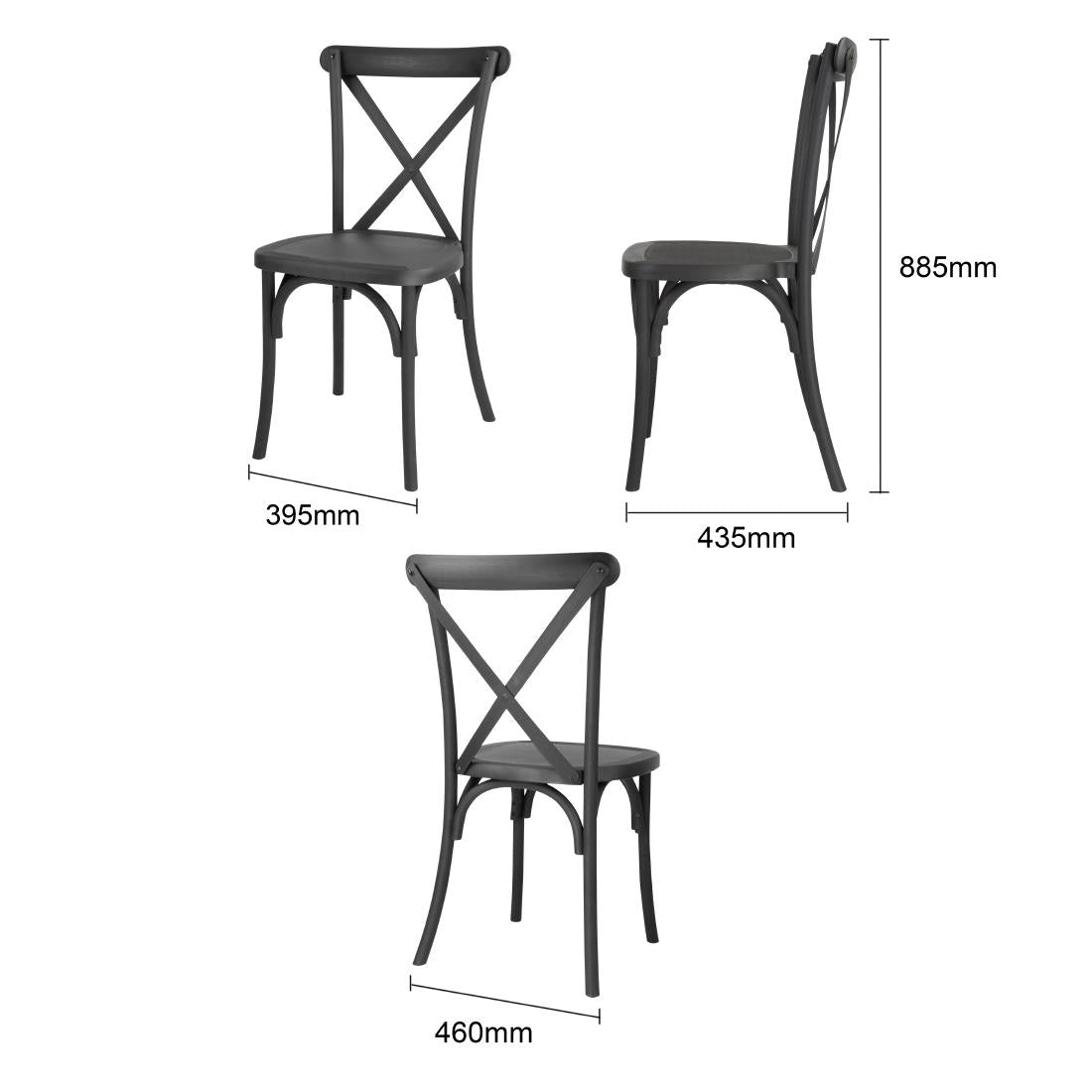 HW283 - Bolero Manhattan Cross-Back Resin Chairs Black (4 Pack)