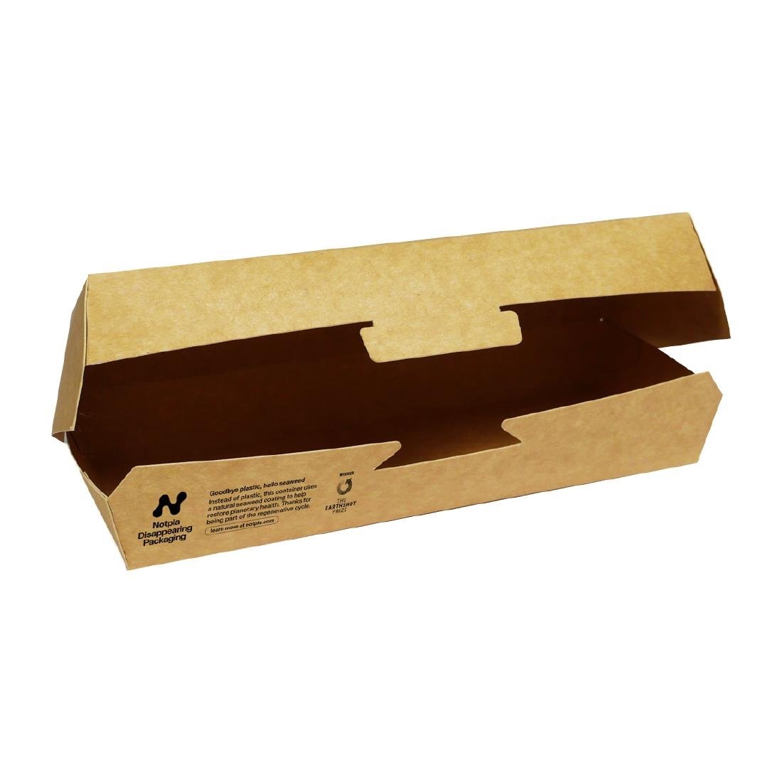 HW516 Notpla Clamshell Hot Dog Boxes - Kraft (Pack of 350)