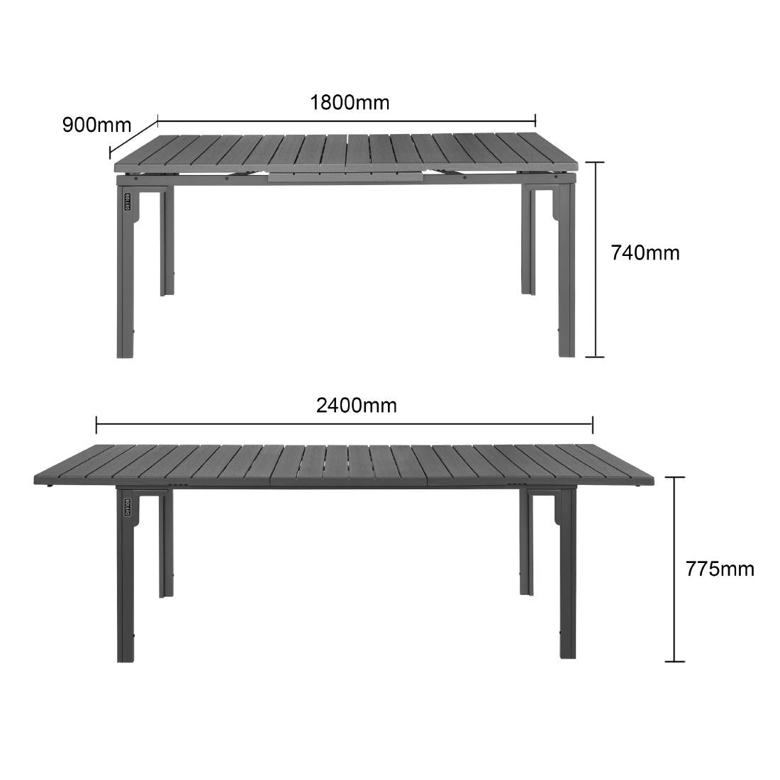 HW526 - Bolero Valletta Grey Slatted Extendable Outdoor Dining Table