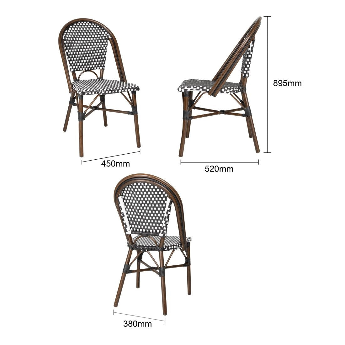 HW598 Bolero Parisian Style PE Rattan Chair Black Dot Mix (2 Pack)