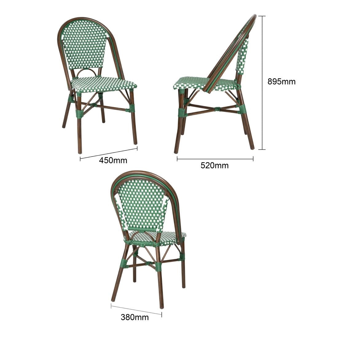 HW599 Bolero Parisian Style PE Rattan Chair Green Dot Mix (2 Pack)