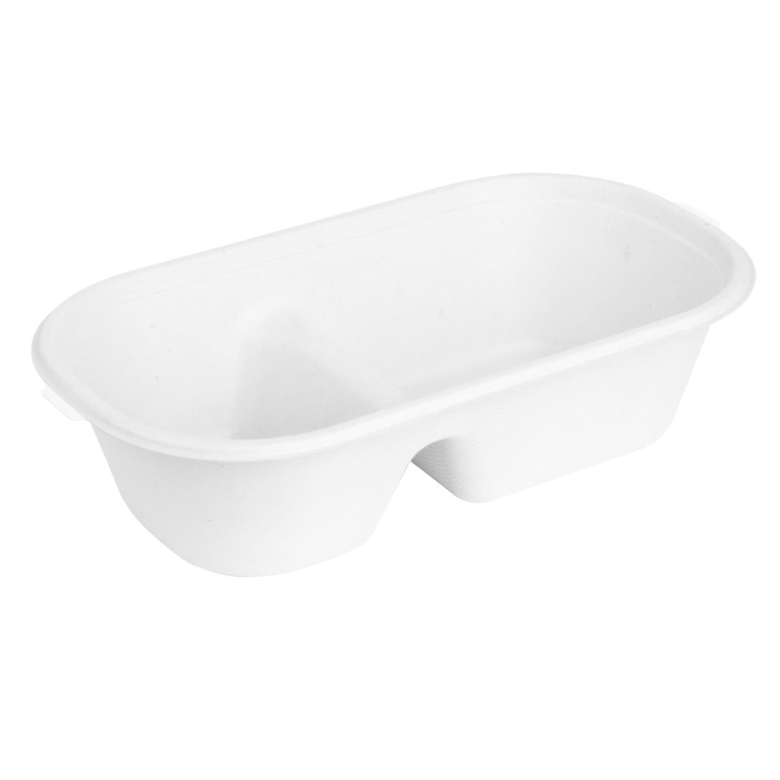 HW628 Fiesta Compostable Bagasse Oval 2-Compartment Container 900ml (Pack of 100)
