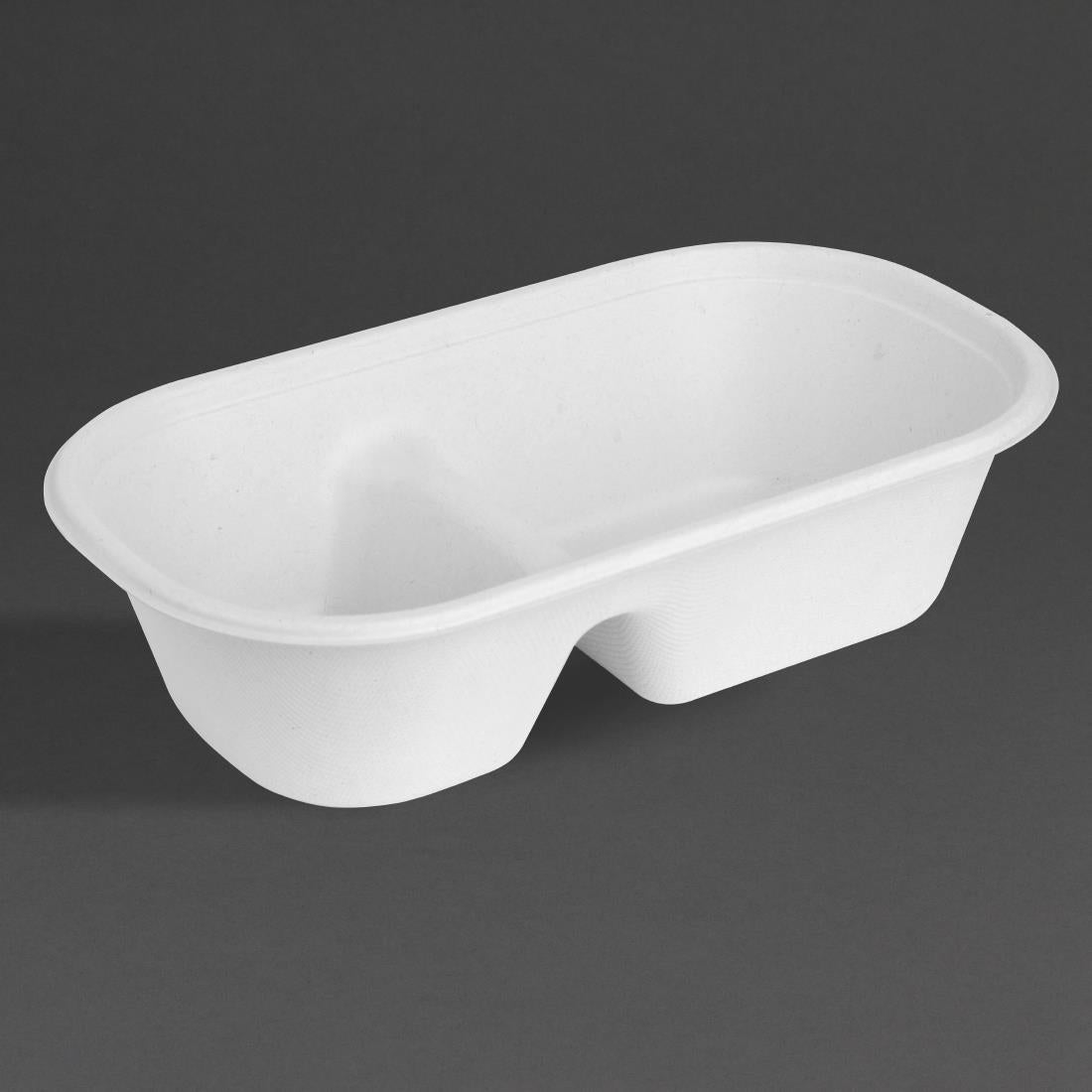 HW628 Fiesta Compostable Bagasse Oval 2-Compartment Container 900ml (Pack of 100)