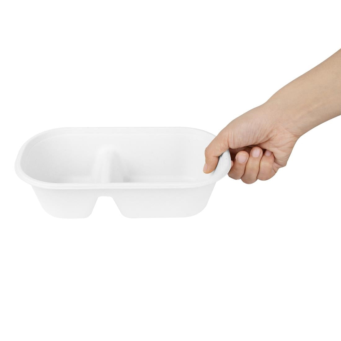HW628 Fiesta Compostable Bagasse Oval 2-Compartment Container 900ml (Pack of 100)