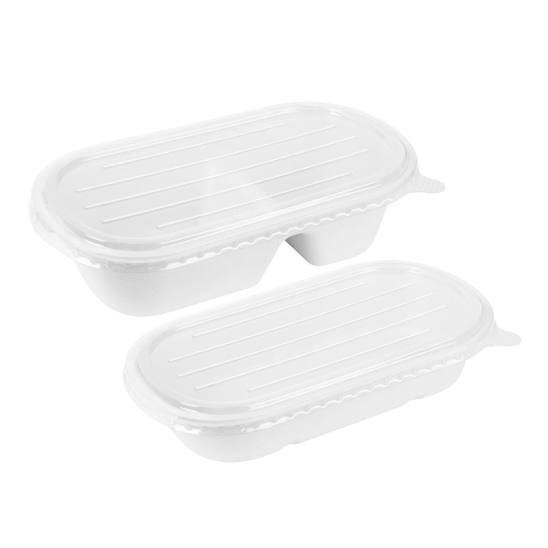 HW628 Fiesta Compostable Bagasse Oval 2-Compartment Container 900ml (Pack of 100)