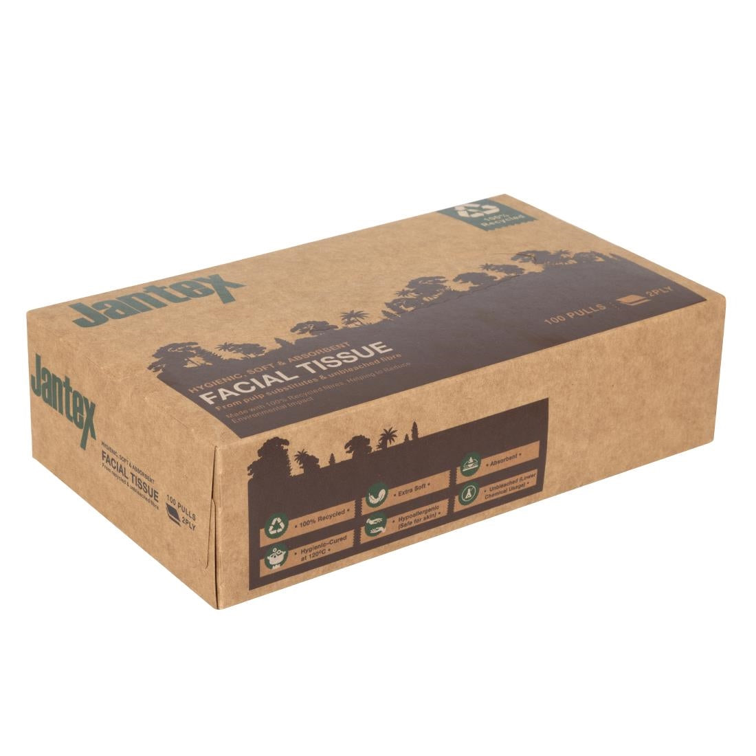 HW715 Jantex Green 100% Recycled Facial Tissues 100 Sheets (36 Pack)