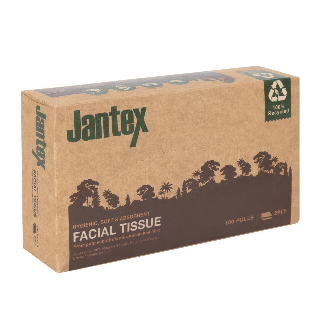 HW715 Jantex Green 100% Recycled Facial Tissues 100 Sheets (36 Pack)