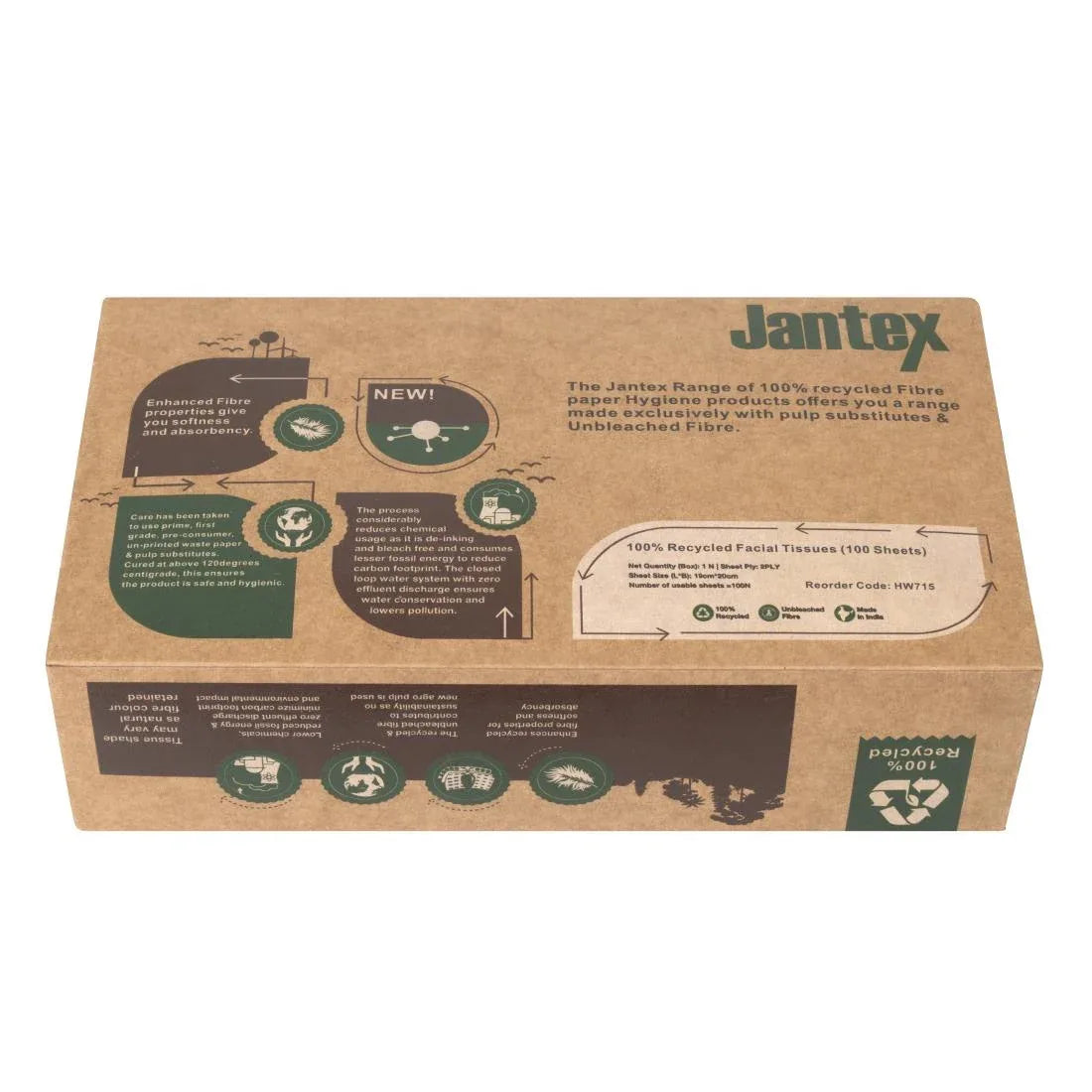 HW715 Jantex Green 100% Recycled Facial Tissues 100 Sheets (36 Pack)