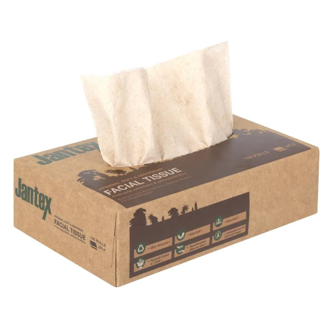 HW715 Jantex Green 100% Recycled Facial Tissues 100 Sheets (36 Pack)